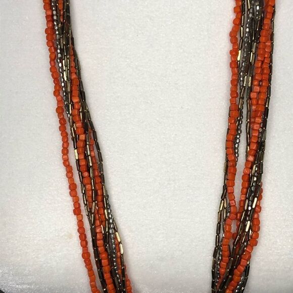 Kenneth Cole NY Orange and Gold Seed Bead Necklace - Picture 2 of 5